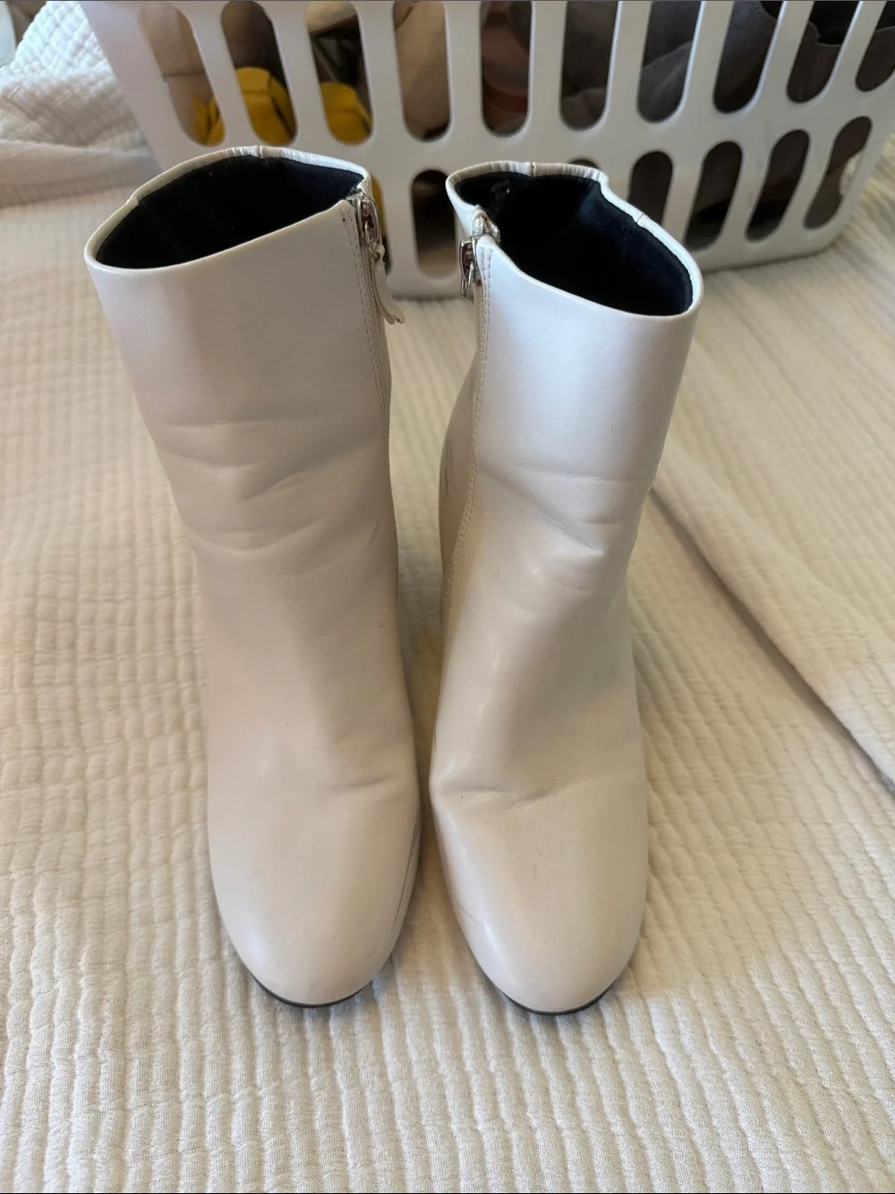 Women's White Block Heel Ankle Boots